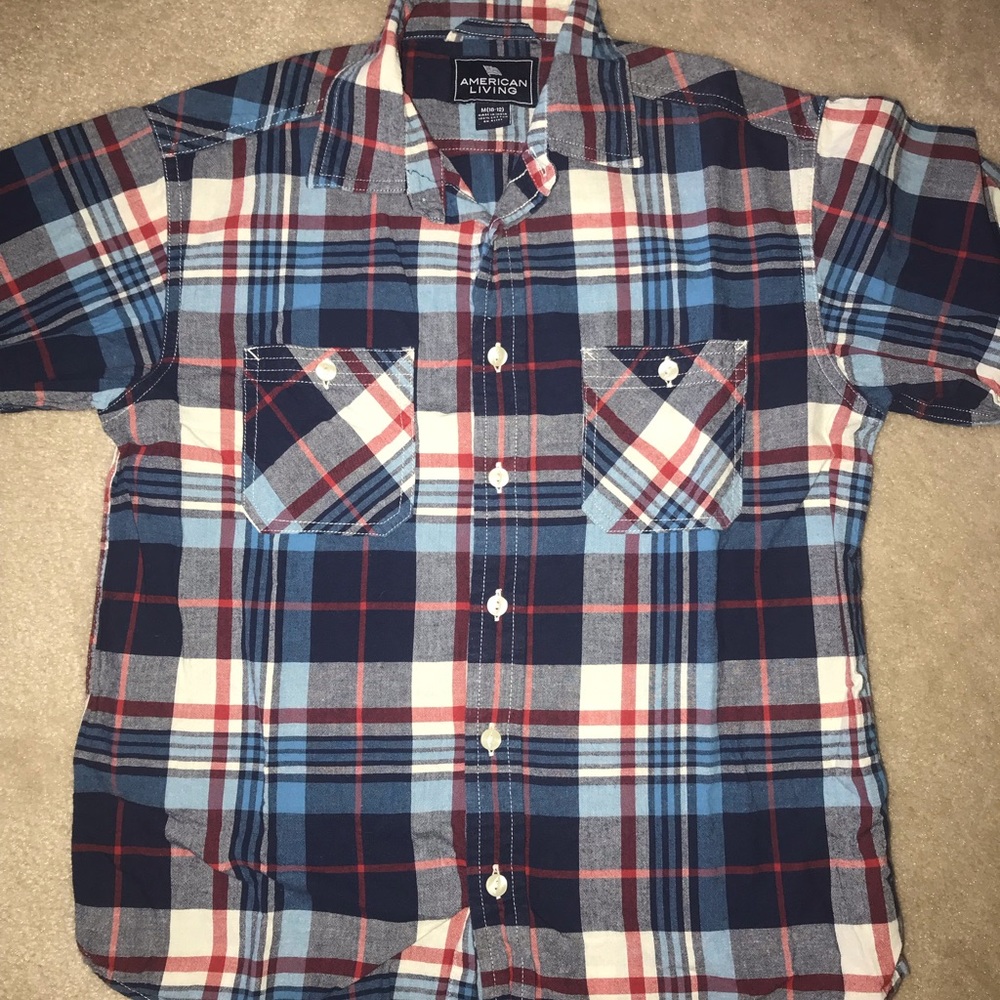American living boys med 1012 plaid SS button down